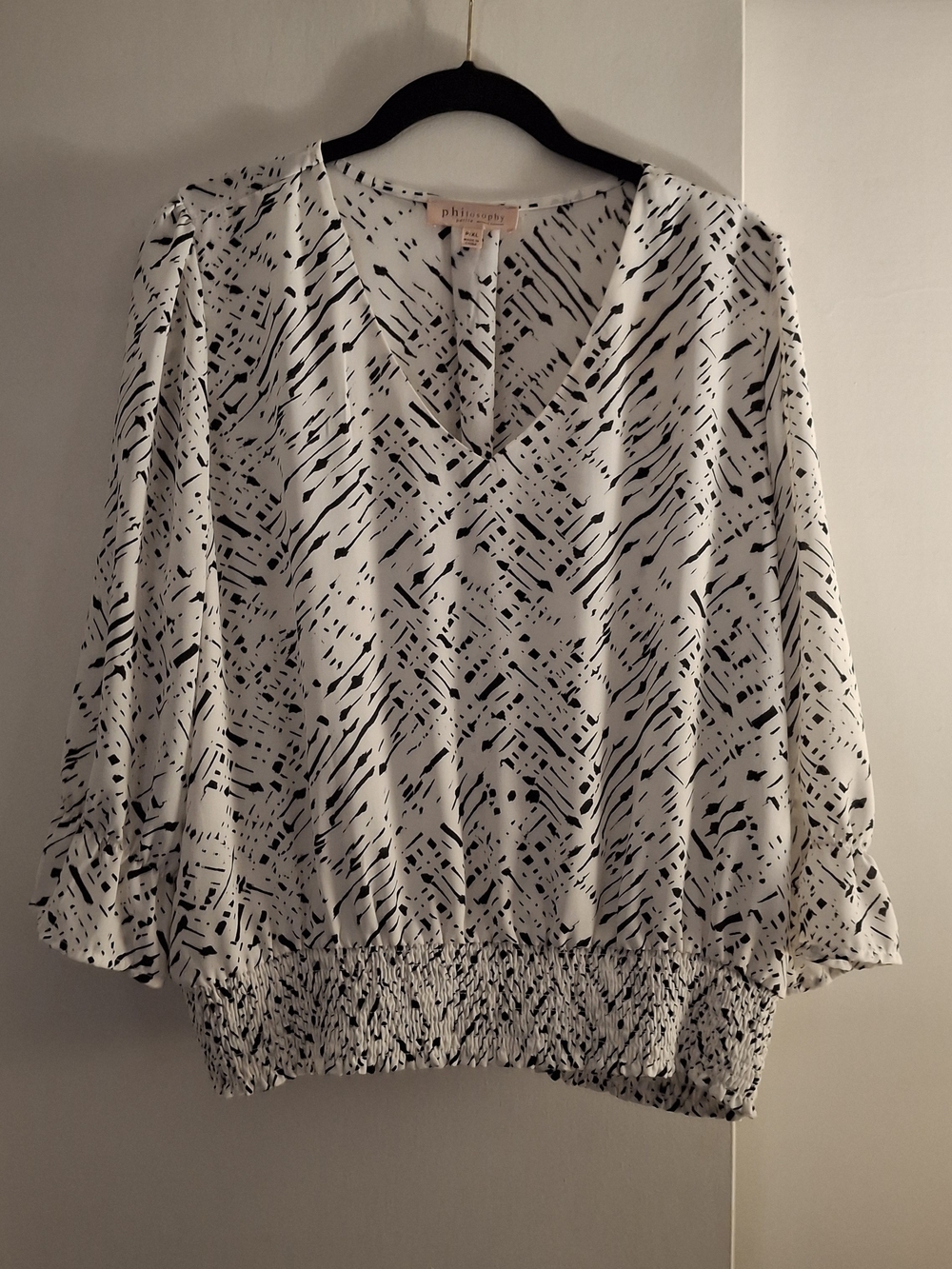 Philosophy Women's Patterned V-Neck Long Sleeve Top - White/Black